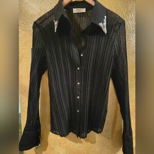 Sheer Black Blouse w/ Button Trim